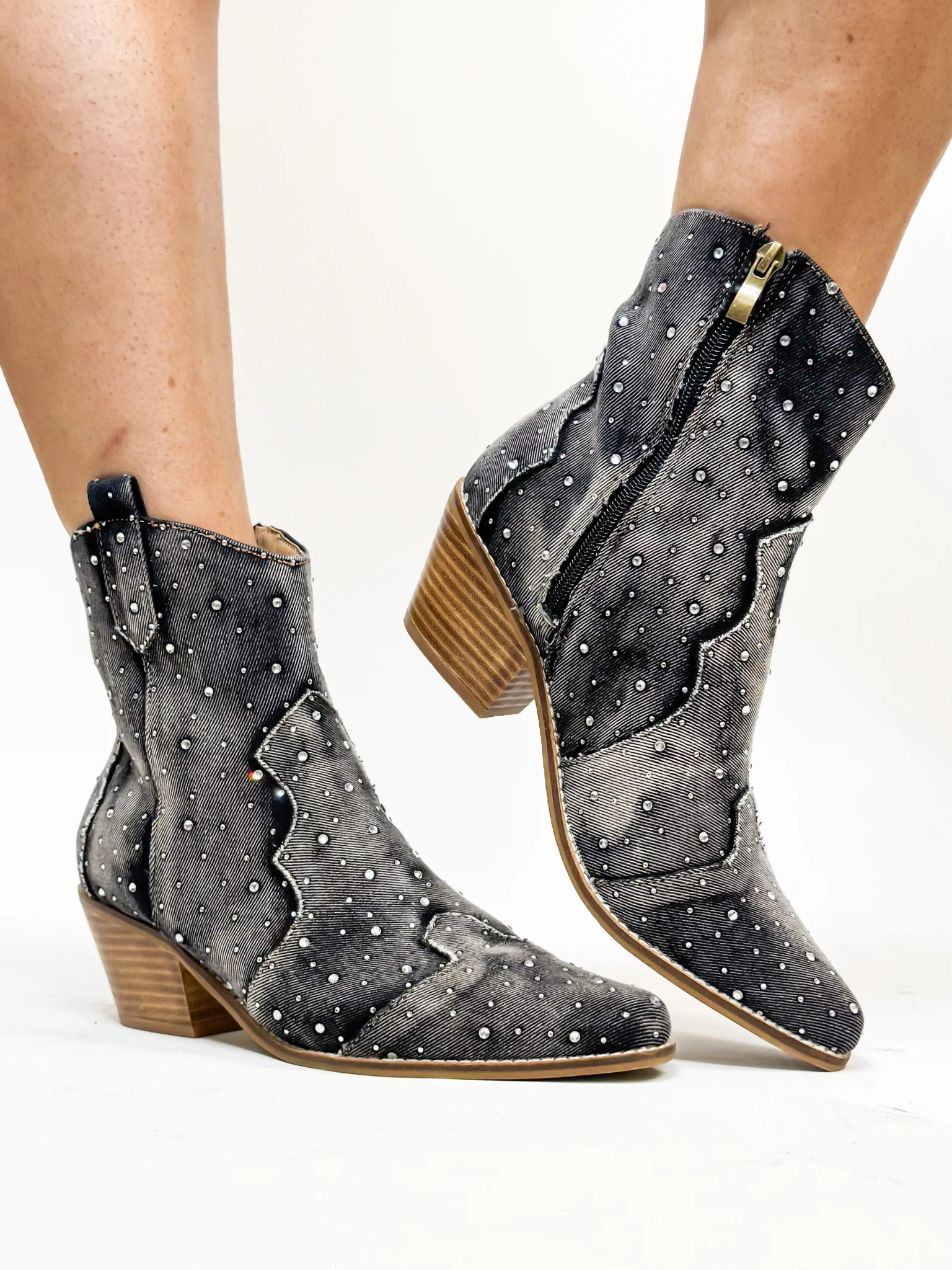 Black Washed Rhinestone Front Row Boots by Corkys*Final Sale