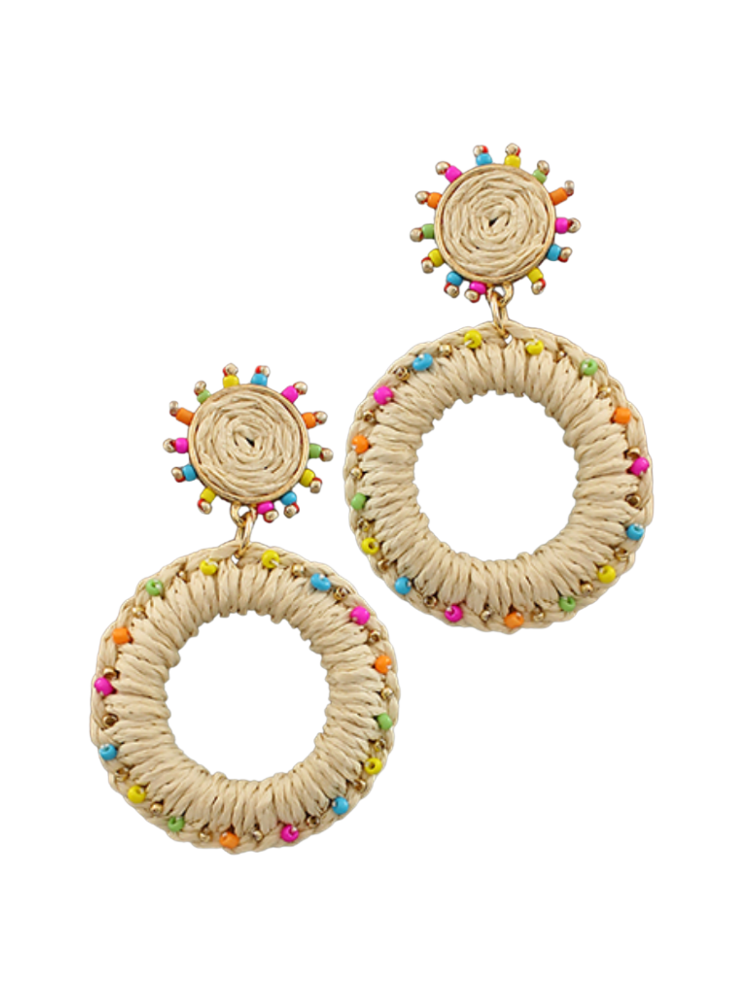 Raffia Wrapped Circle Earrings for Women