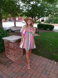 fall/ stripped multicolor dress/tie front