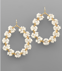 Oval Floral Beaded Drop Earrings for Women