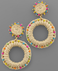 Raffia Wrapped Circle Earrings for Women