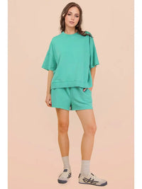 Mineral Washed Knit Casual Top & Shorts