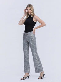 Mid Rise Grey Leopard Print Vintage Flare Jeans