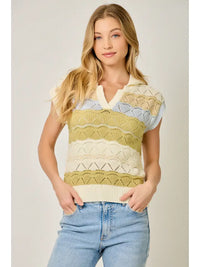 Color Striped Ponte Polo Sweater