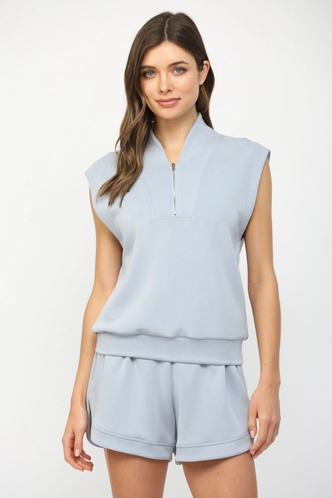 Modal Blend Sleeveless Zip-Up Top