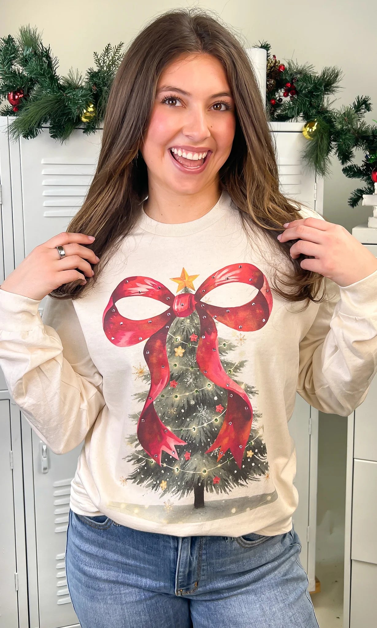 Merry & Bright Bow Sweatshirt*Final Sale