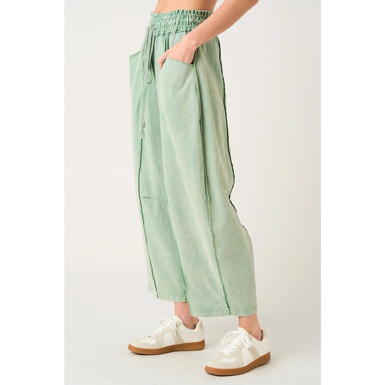 Mineral Wash Seam Detail Pull On Barrel Pants