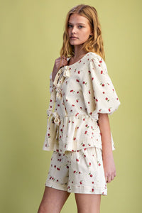 Cherry Print Washed Twill Top and Shorts *Sold Separately