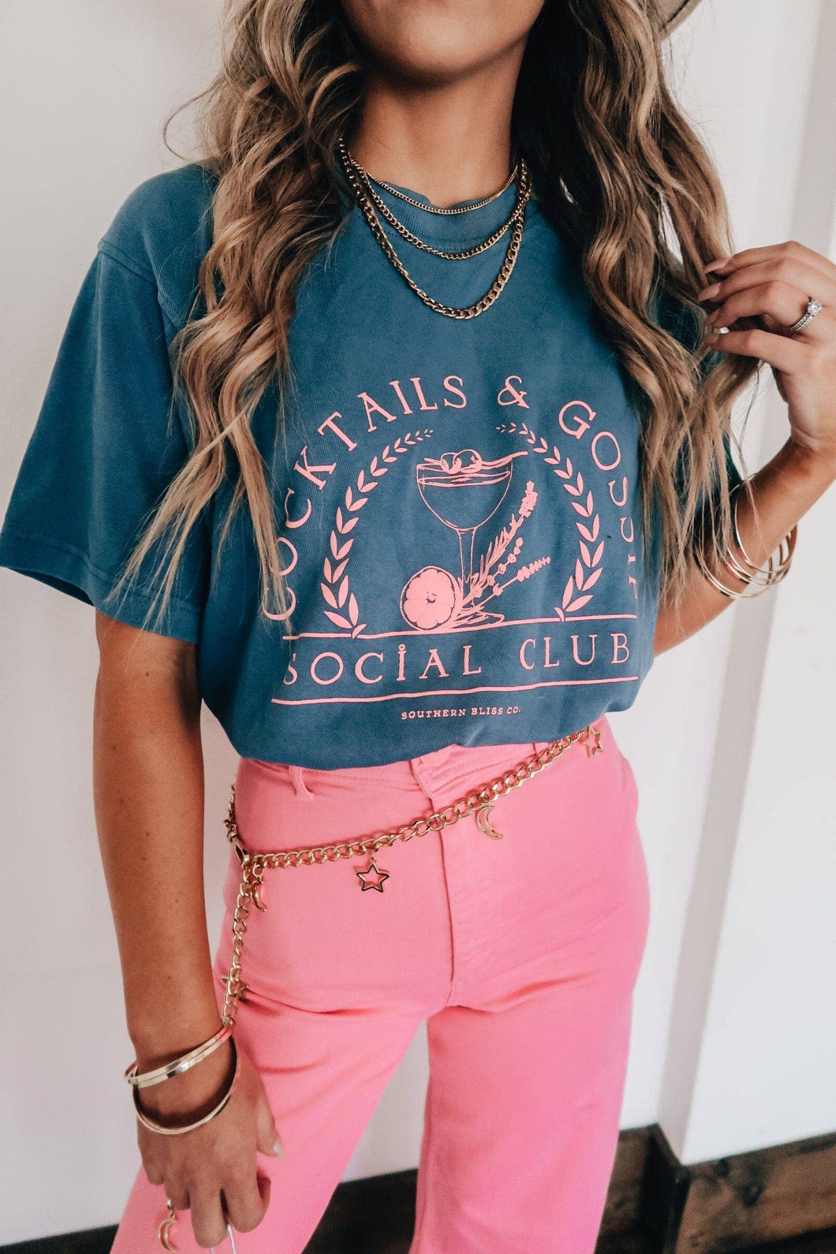 Cocktails and Gossip Social Club Navy Mock Tee