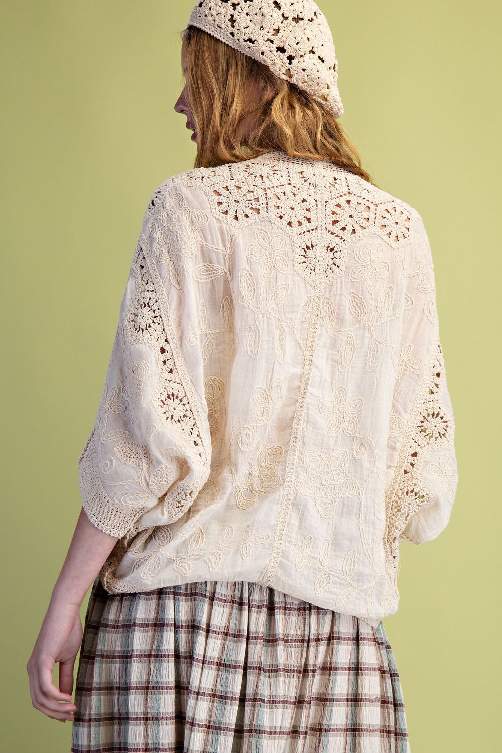 Dolman Slvs Crochet Mix Button Front Duster