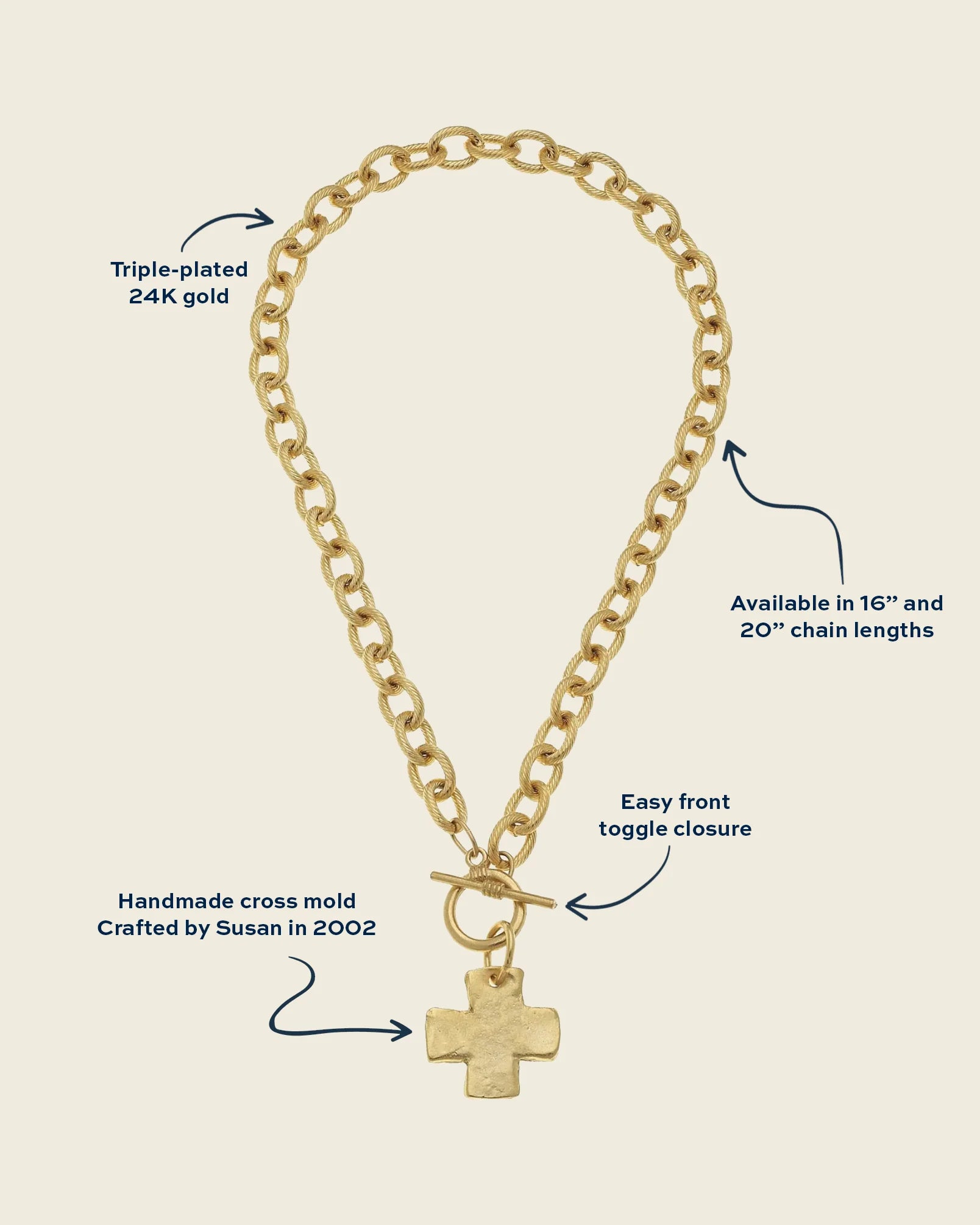 Susan Shaw Gold Cross Front Toggle Necklace