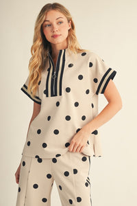 Classic Charm Polka Dot Quarter Zip Top