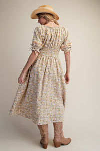 Short Puff Sleeve Floral Print Dress