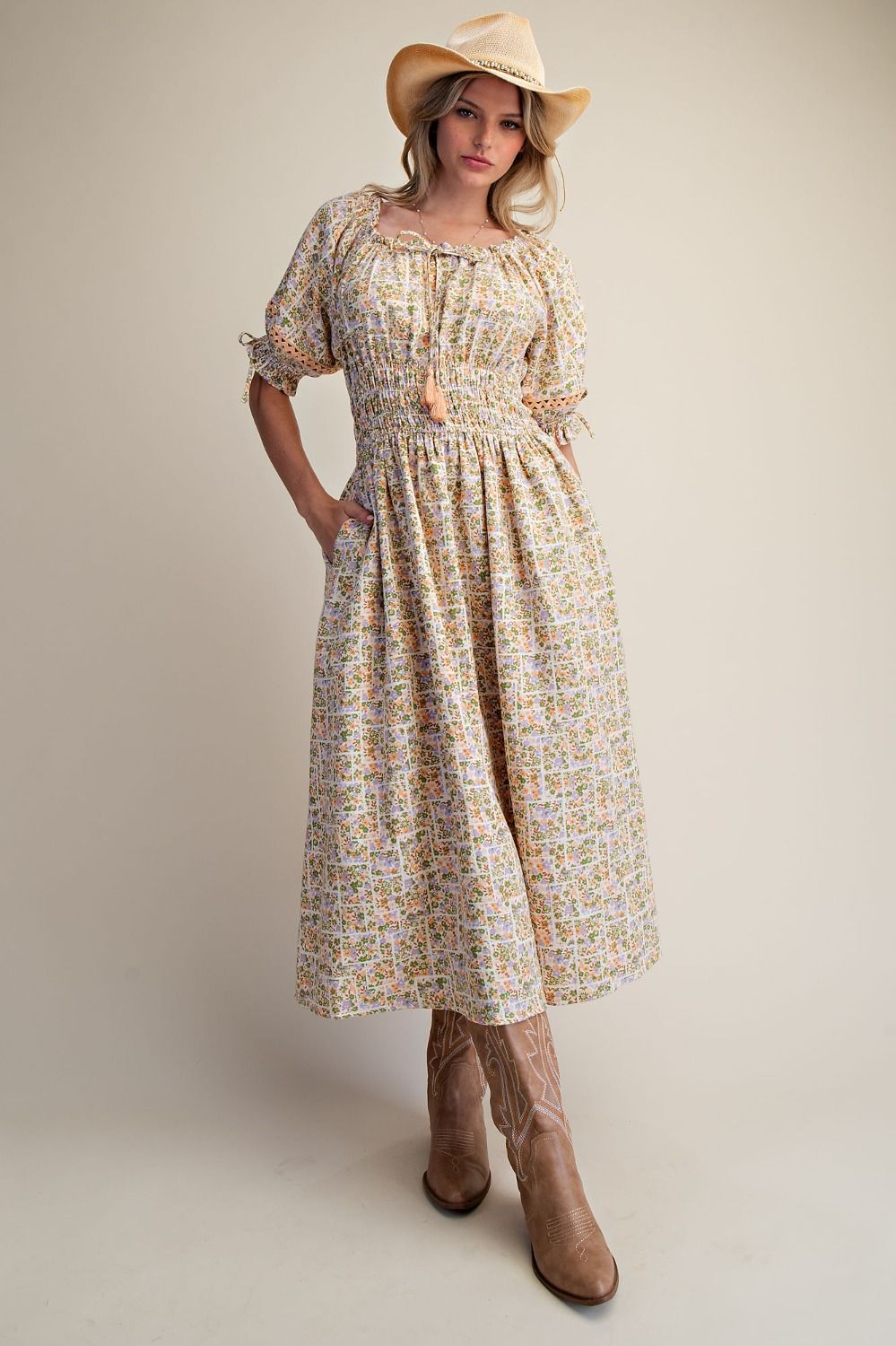 Short Puff Sleeve Floral Print Dress