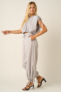 Textured Drawstring Hem Barrel Pants