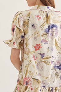 Floral Print Split Neck Mini Dress