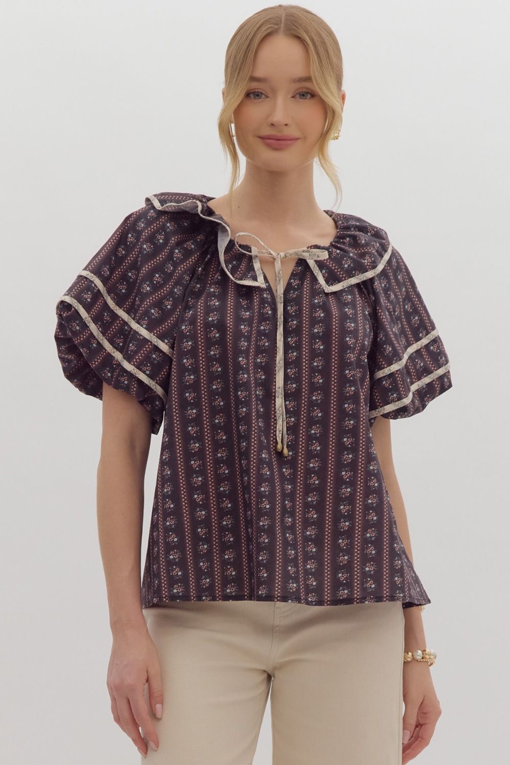 Take A Stroll Ruffled Top by Entro