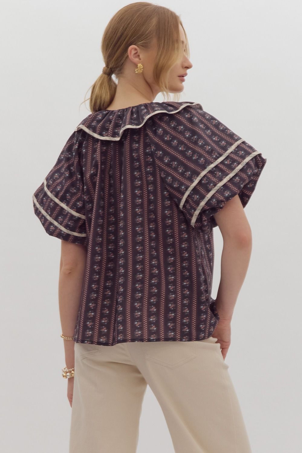 Take A Stroll Ruffled Top by Entro*Final Sale