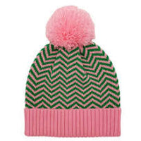 Green & Pink Beanies/winter hats/ pom pom beanies/ chevron/ checkered / winter