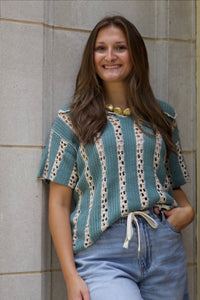 Charming Crochet Stripe Collared Top