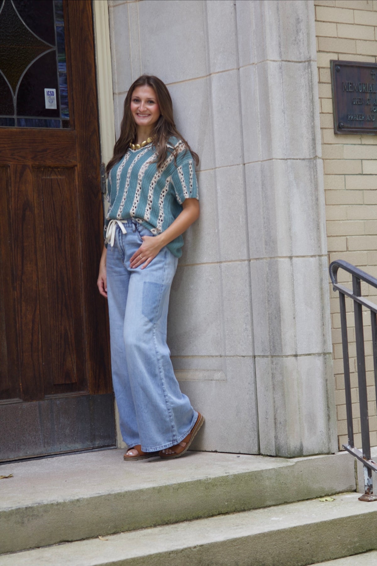 Charming Crochet Stripe Collared Top