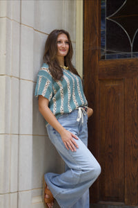 Charming Crochet Stripe Collared Top