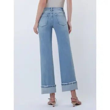 Mid Rise Medium Light Cuffed Slim Wide Jeans