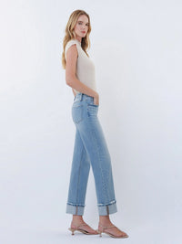 Mid Rise Medium Light Cuffed Slim Wide Jeans