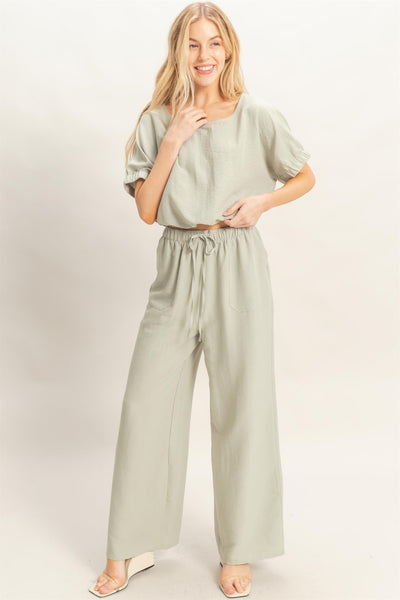 Textured Drawstring Top & Pants Set