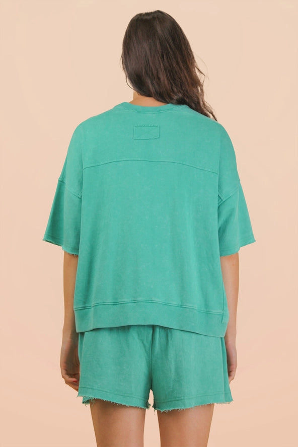 Mineral Washed Knit Casual Top & Shorts