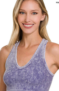 Washed Ribbed Seamless Bra Padded V-Neck Tank Top