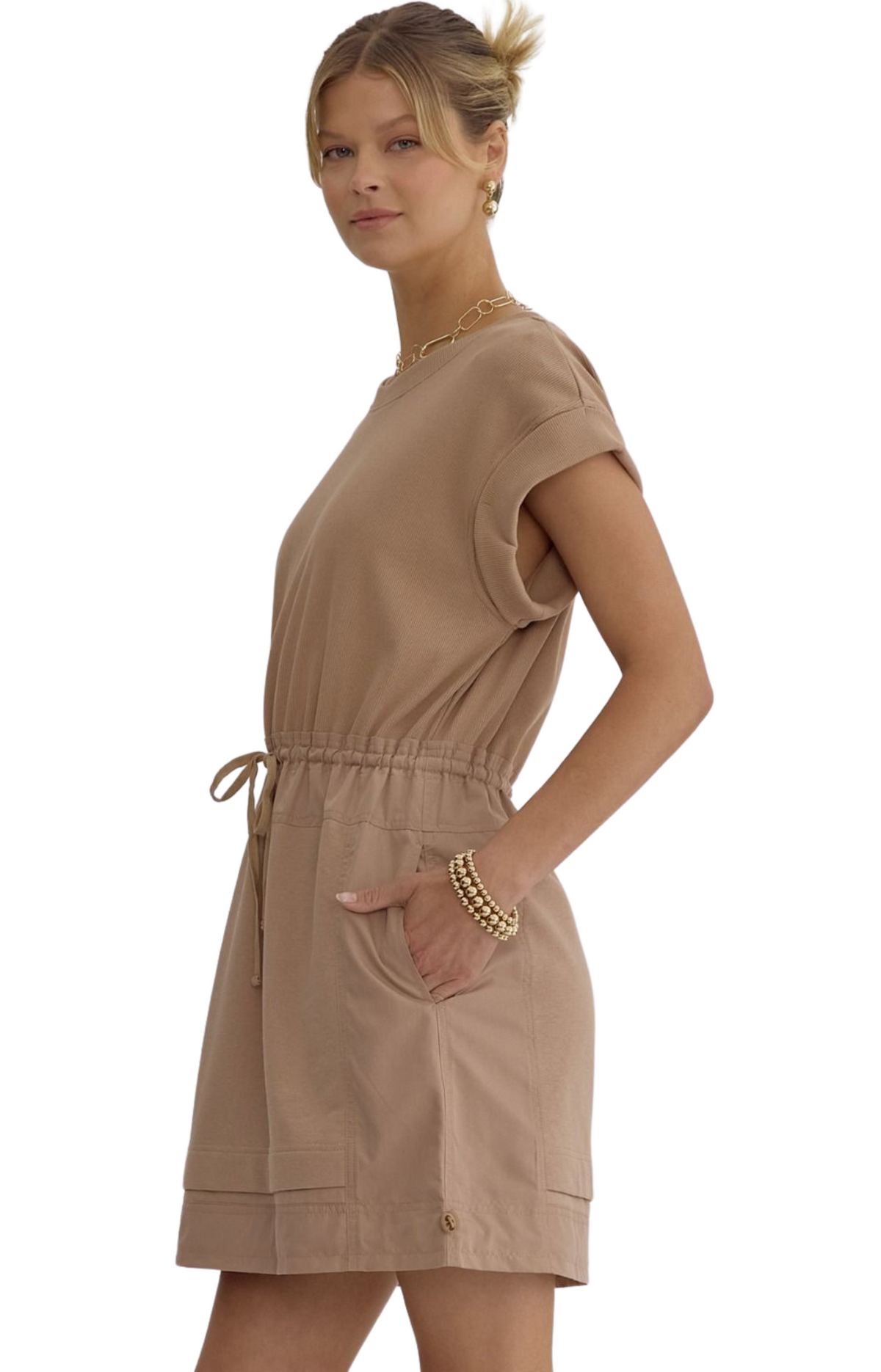 tan dress/ fall / tie waist/ simple dress