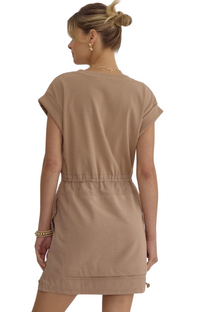 tan dress/ fall / tie waist/ simple dress