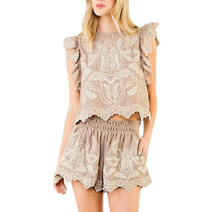 Embroidered Flutter Sleeve Top
