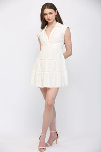 Eyelet Twist-Front Dress Mini Dress