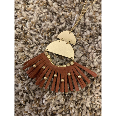 Studded Fringe Long Necklace